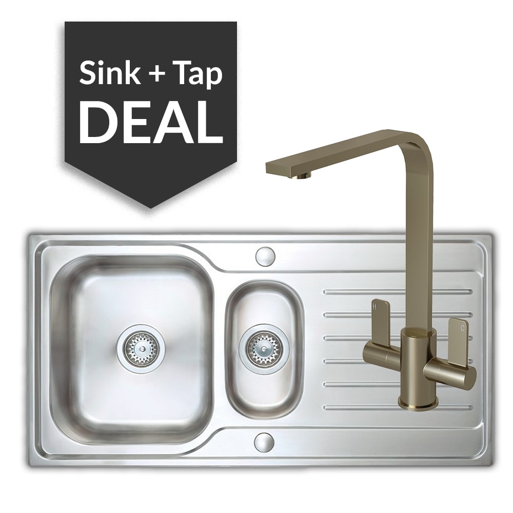 Premium Stainless Steel 1.5 Bowl Sink & Mesa Brushed Steel Tap Pack