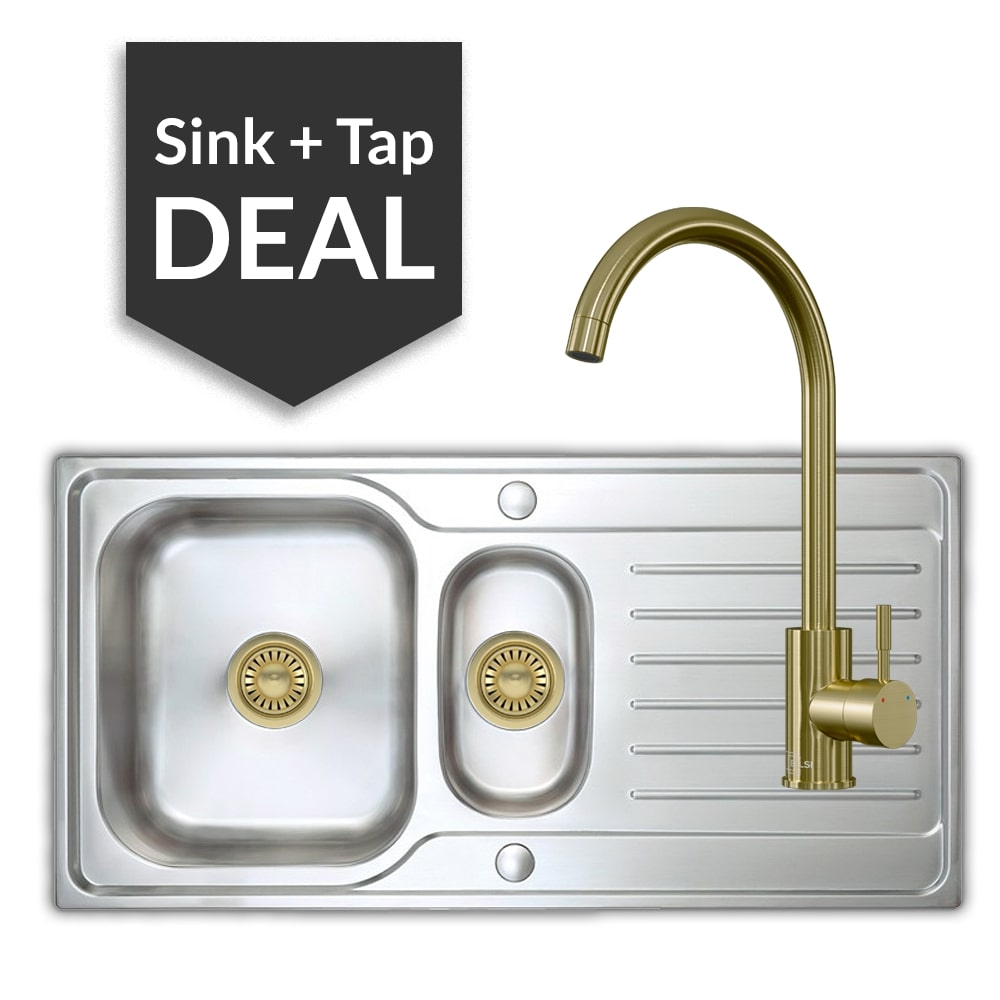 Premium Stainless Steel 1.5 Bowl Sink & Varone Brass Tap Pack