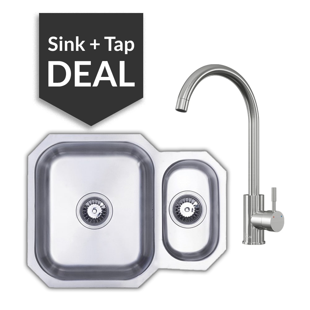 Premium Stainless Steel 1.5 Bowl Undermount Sink & Varone Brushed Steel Tap Pack