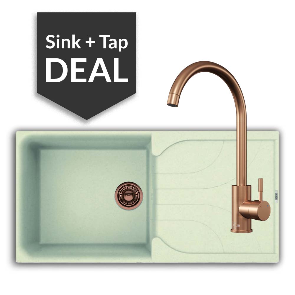 Quartz Cream Large Single Bowl Sink & Varone Copper Tap Pack