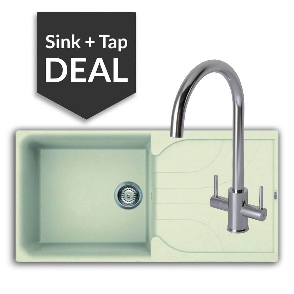 Quartz Cream Large Single Bowl Sink & Apsley Chrome Tap Pack