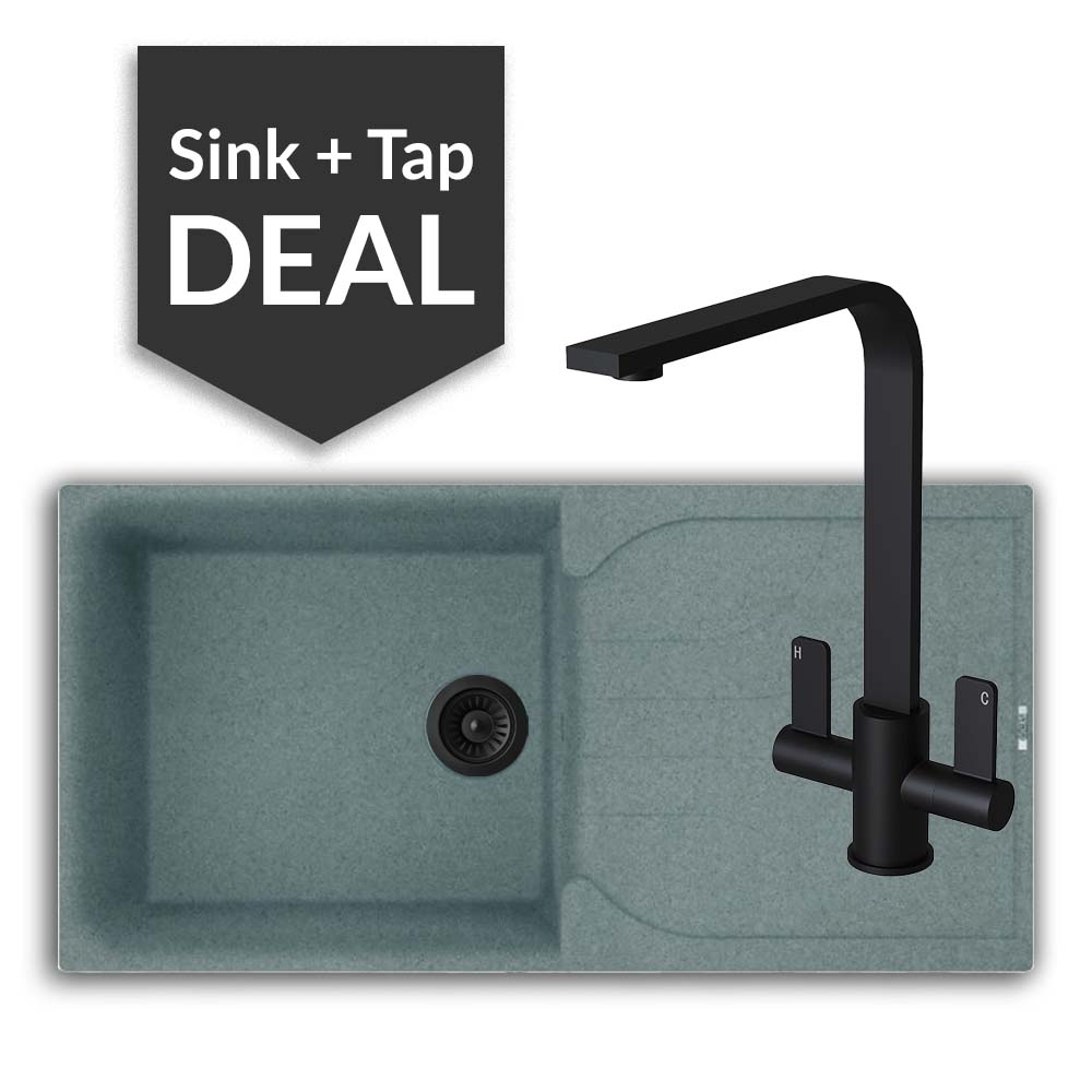 Quartz Titanium Large Single Bowl Sink & Mesa Matte Black Tap Pack