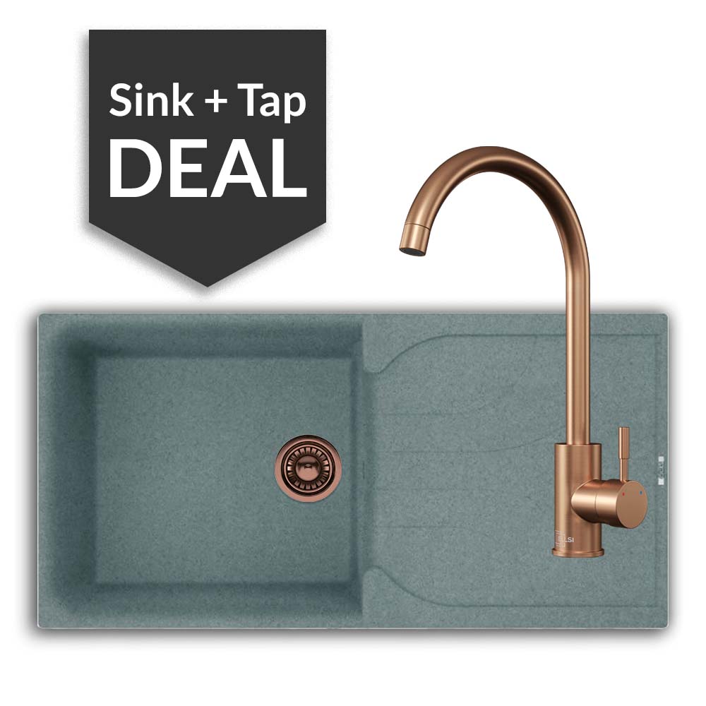 Quartz Titanium Large Single Bowl Sink & Varone Copper Tap Pack