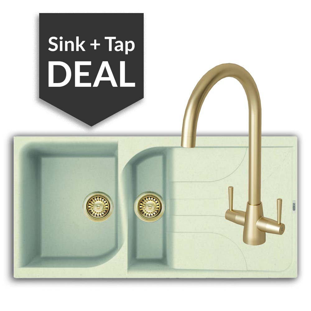 Quartz Cream 1.5 Bowl Sink & Cascade Brass Tap Pack