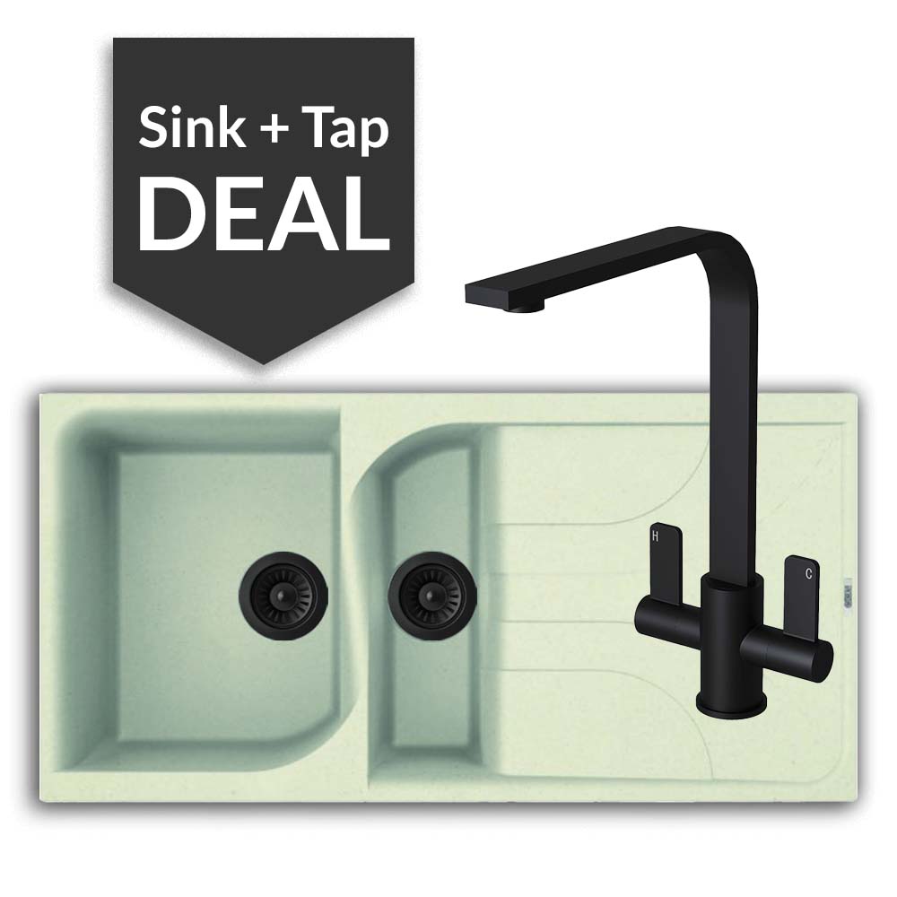 Quartz Cream 1.5 Bowl Sink & Mesa Matte Black Tap Pack