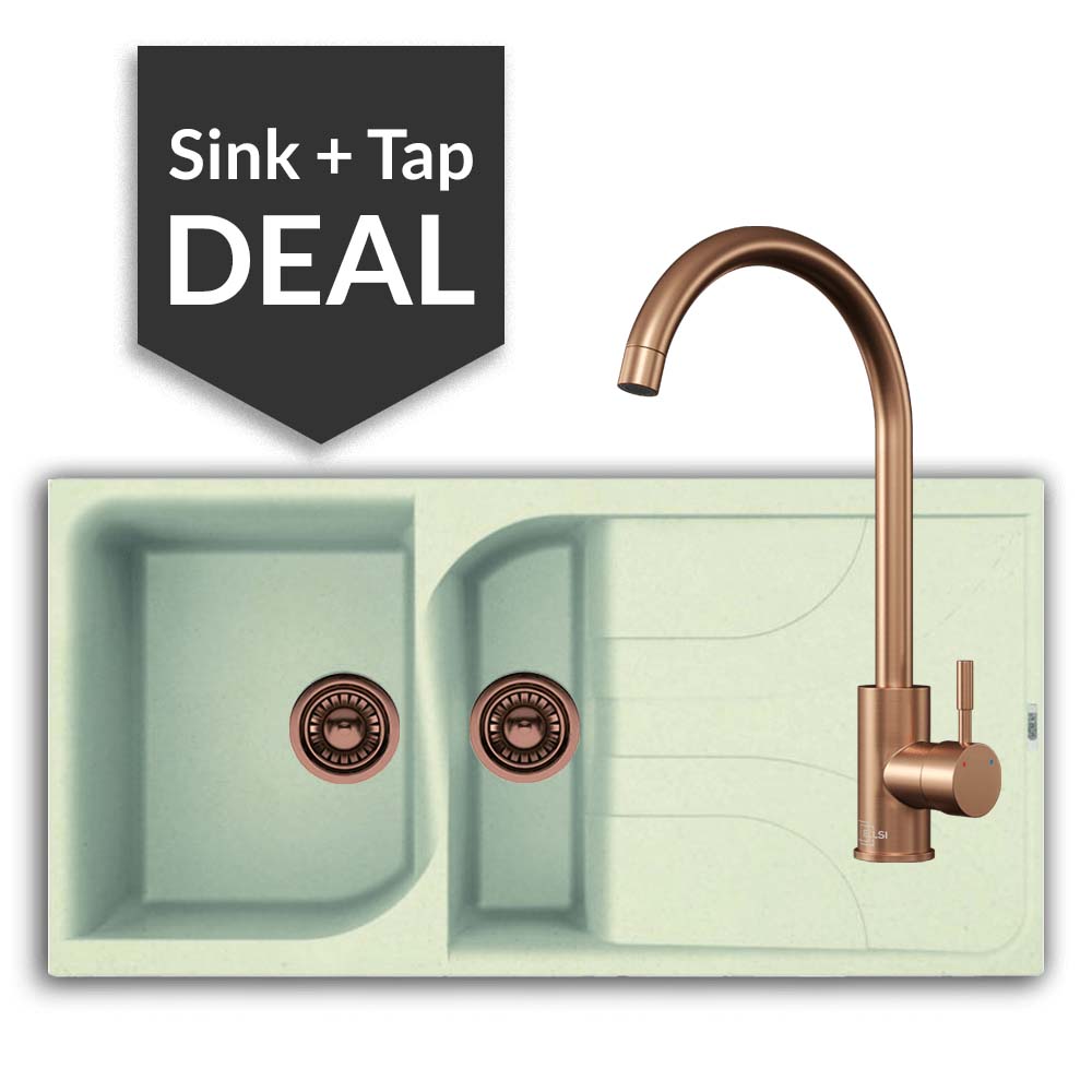 Quartz Cream 1.5 Bowl Sink & Varone Copper Tap Pack