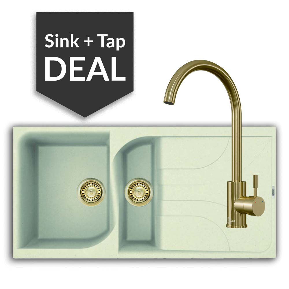Quartz Cream 1.5 Bowl Sink & Varone Brass Tap Pack