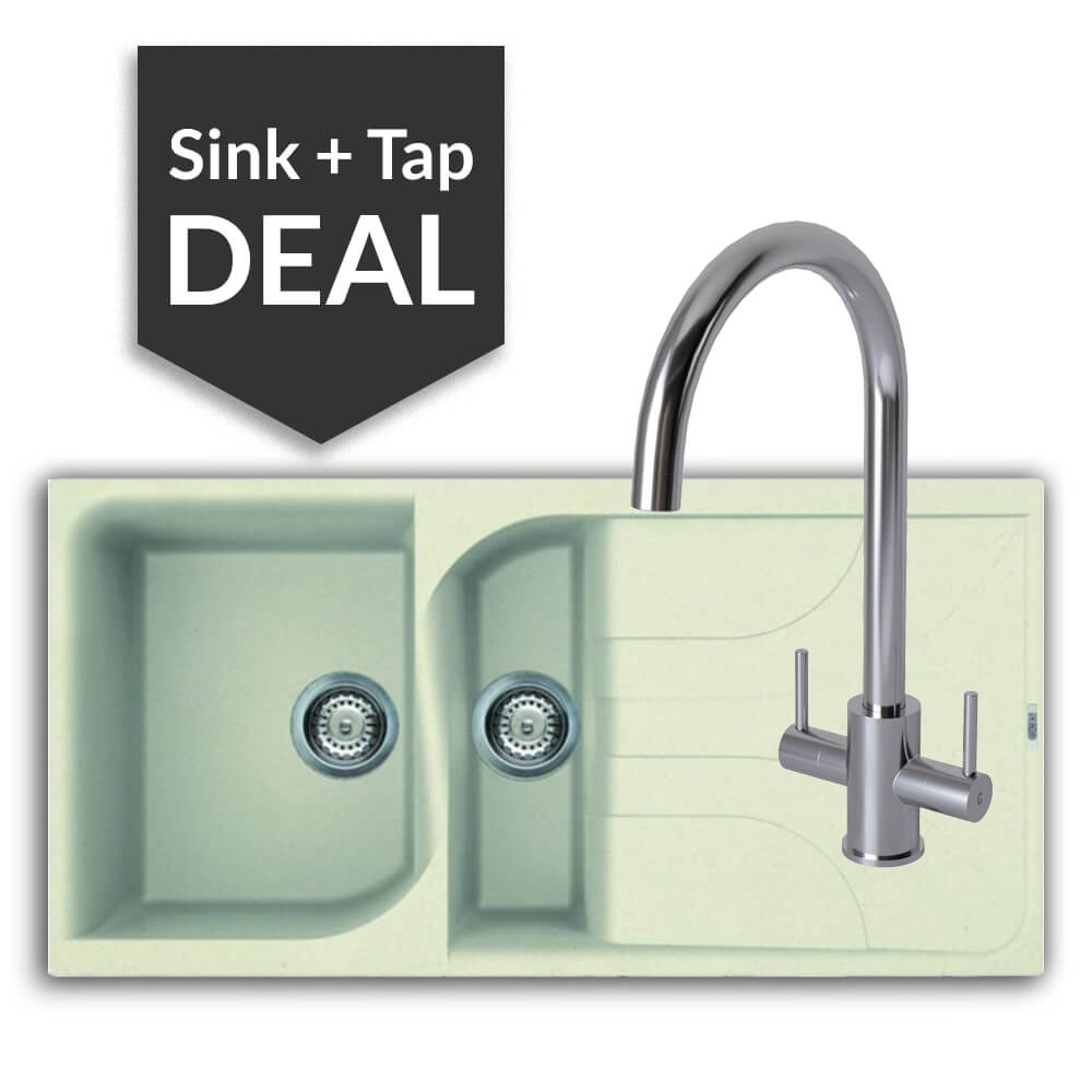 Quartz Cream 1.5 Bowl Sink & Apsley Chrome Tap Pack