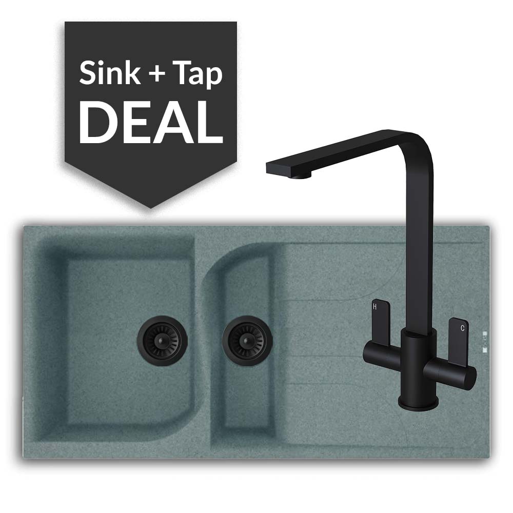 Quartz Titanium 1.5 Bowl Sink Sink & Mesa Matte Black Tap Pack