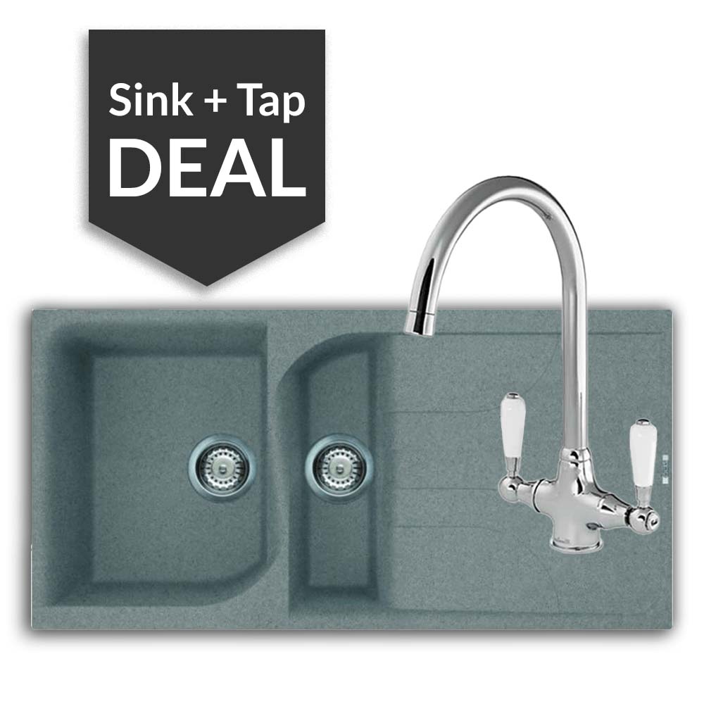 Quartz Titanium 1.5 Bowl Sink Sink & Belmore Chrome Tap Pack