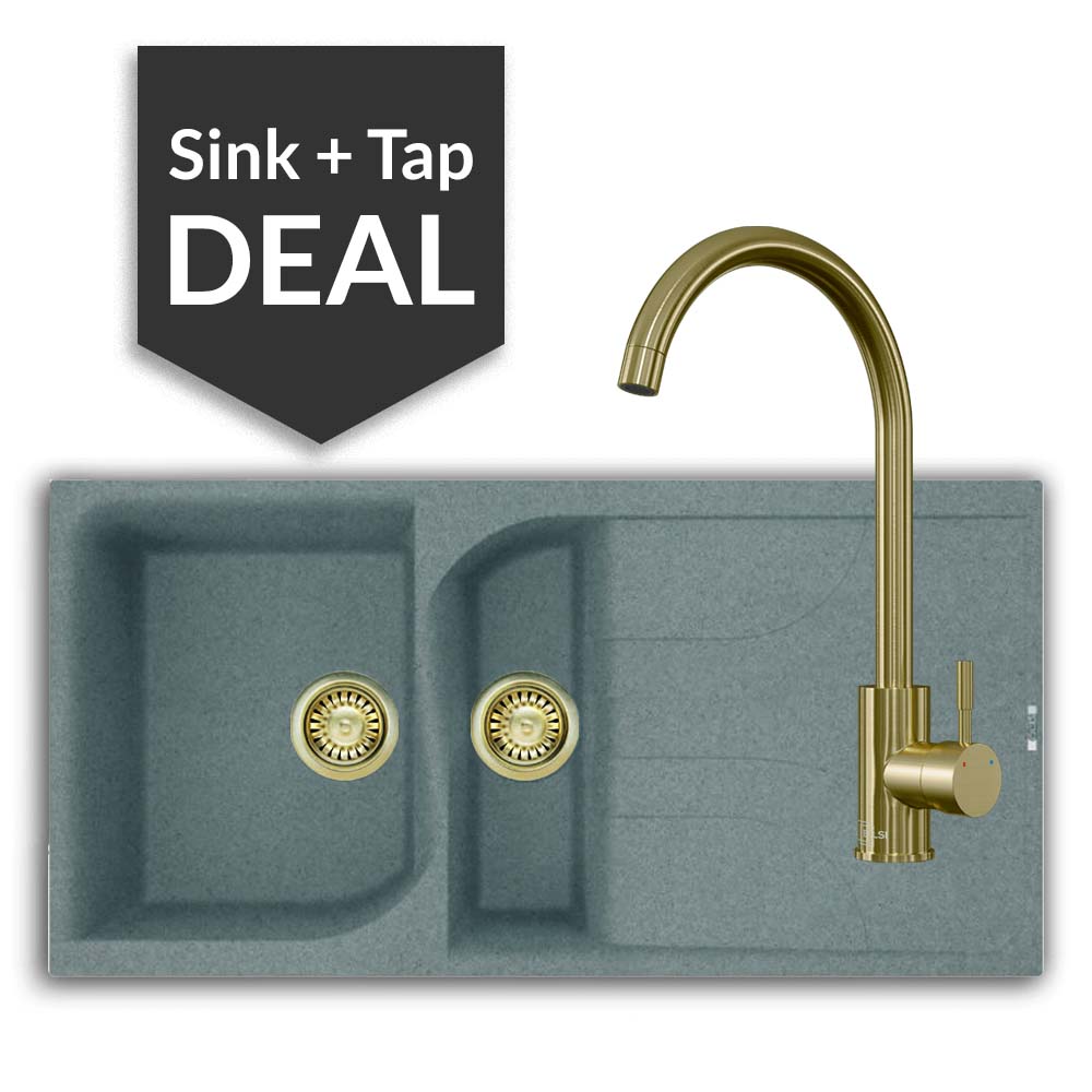 Quartz Titanium 1.5 Bowl Sink Sink & Varone Brass Tap Pack