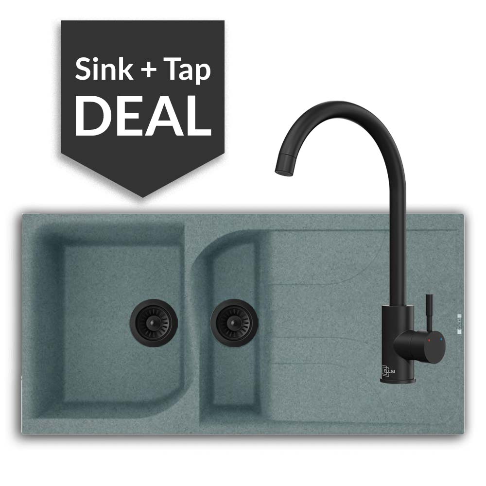 Quartz Titanium 1.5 Bowl Sink Sink & Varone Matte Black Tap Pack
