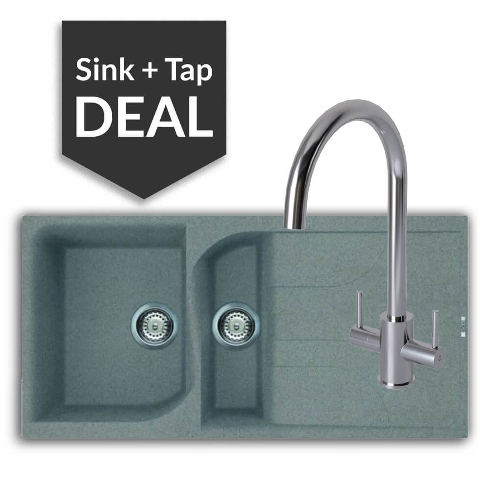 Quartz Titanium 1.5 Bowl Sink Sink & Apsley Chrome Tap Pack