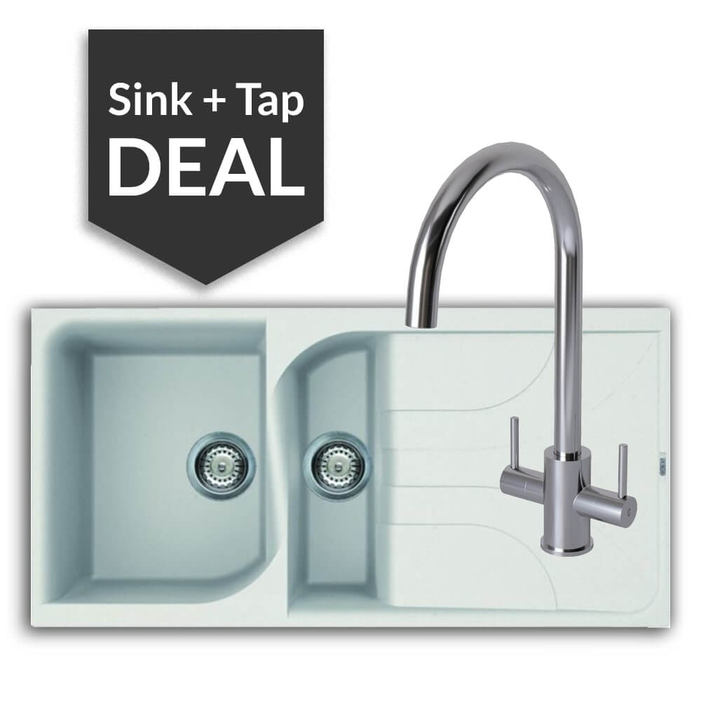Quartz White 1.5 Bowl Sink & Apsley Chrome Tap Pack