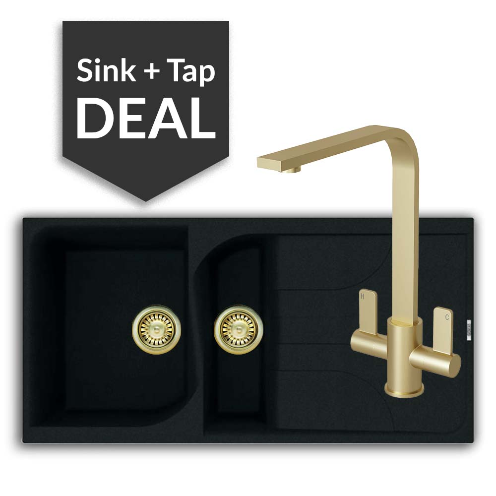 Quartz Black 1.5 Bowl Sink & Mesa Brass Tap Pack