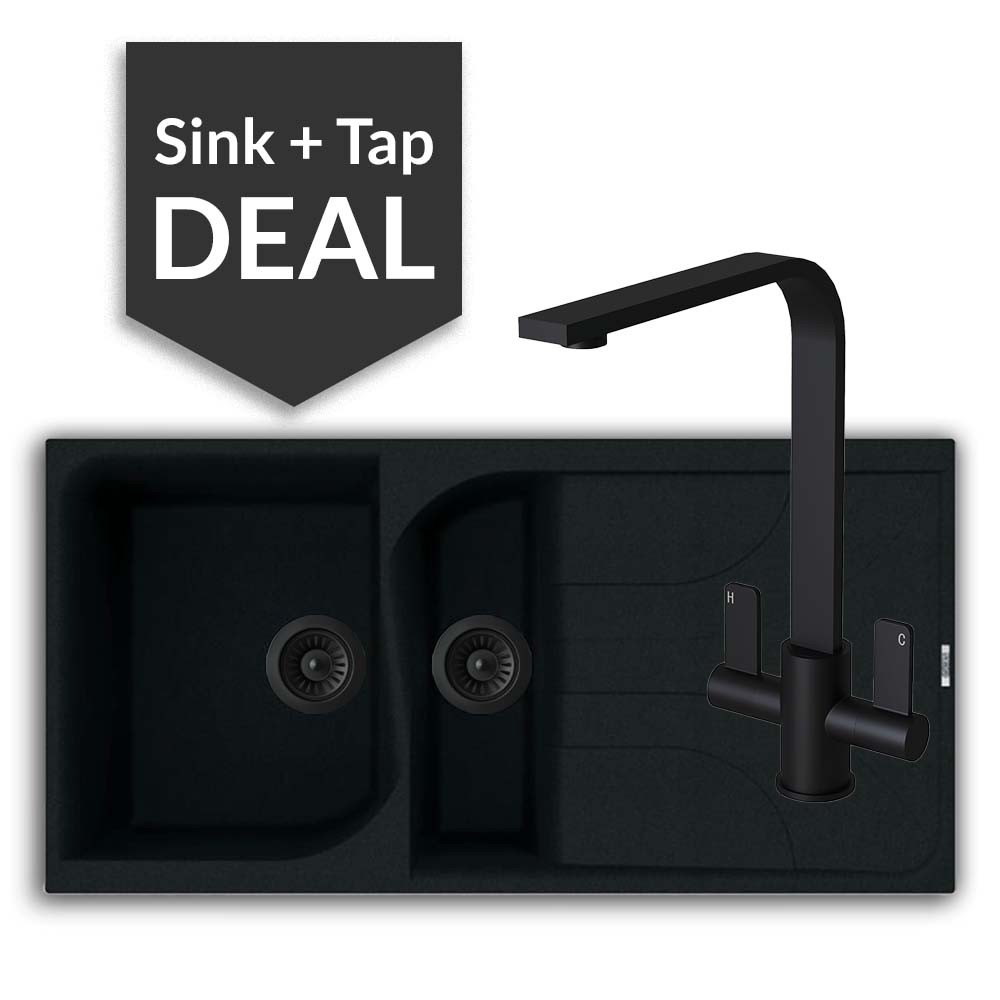 Quartz Black 1.5 Bowl Sink & Mesa Matte Black Tap Pack