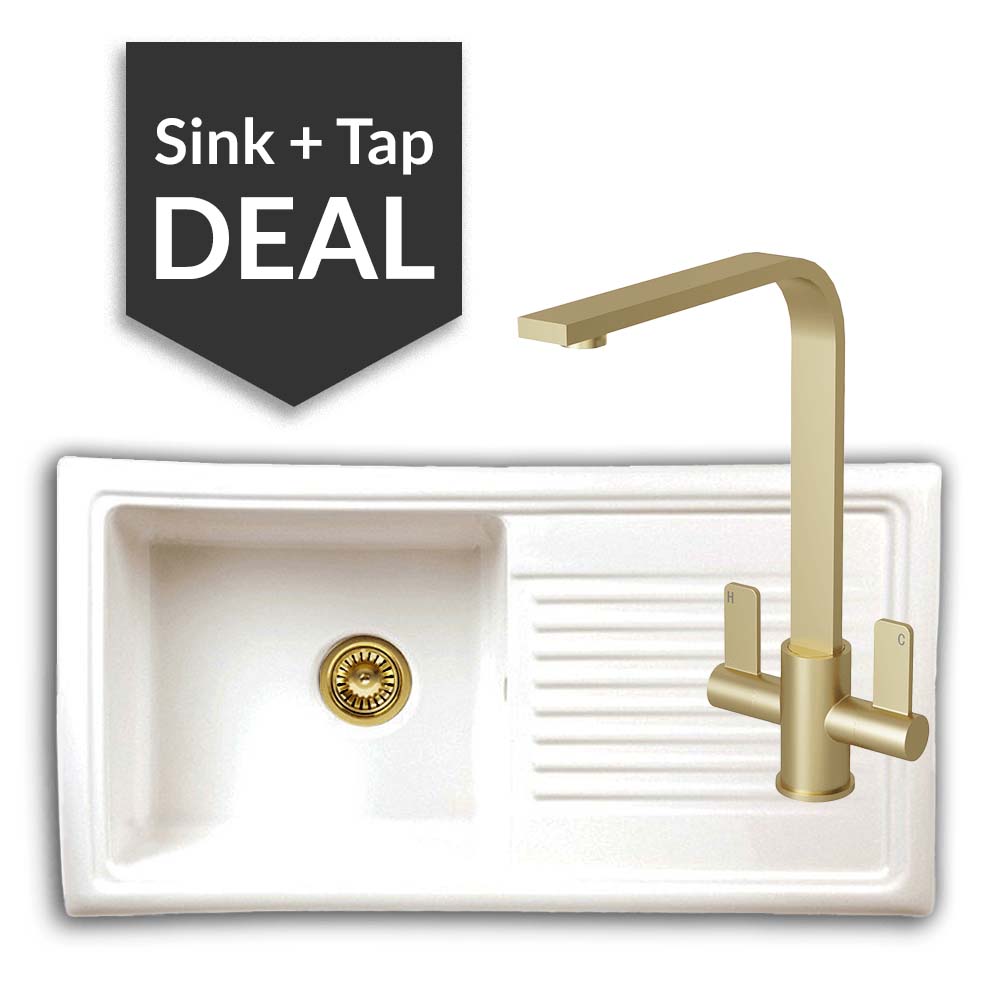 Ceramic Single Bowl Sink & Mesa Brass Tap Pack