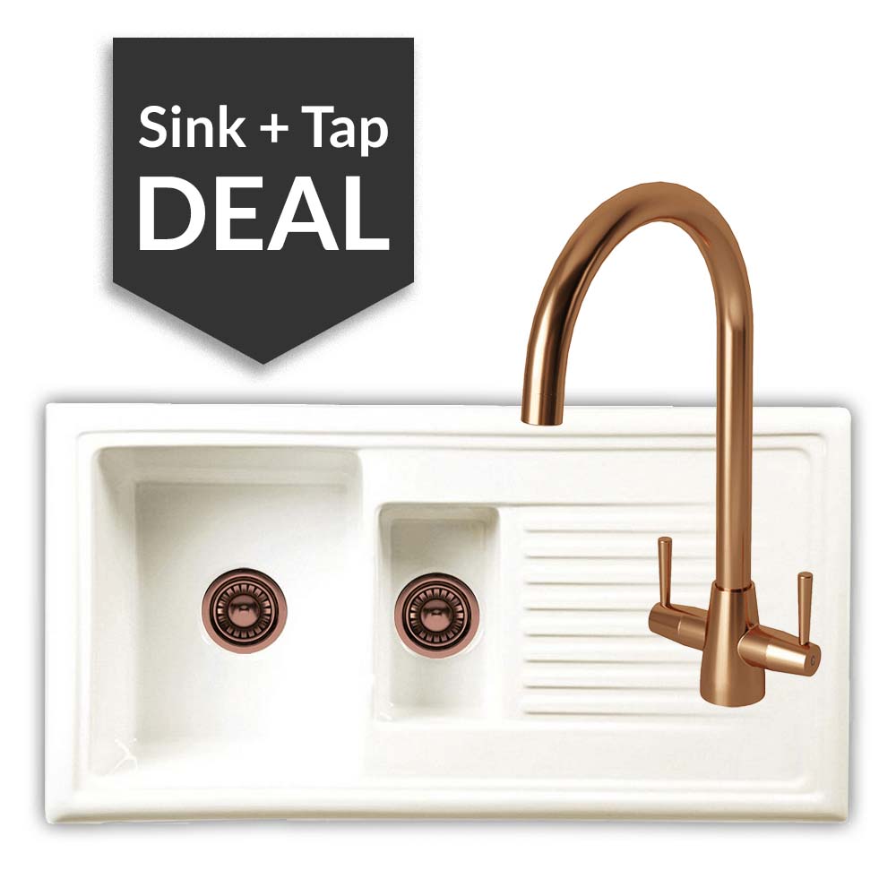 Ceramic 1.5 Bowl Sink & Cascade Copper Tap Pack