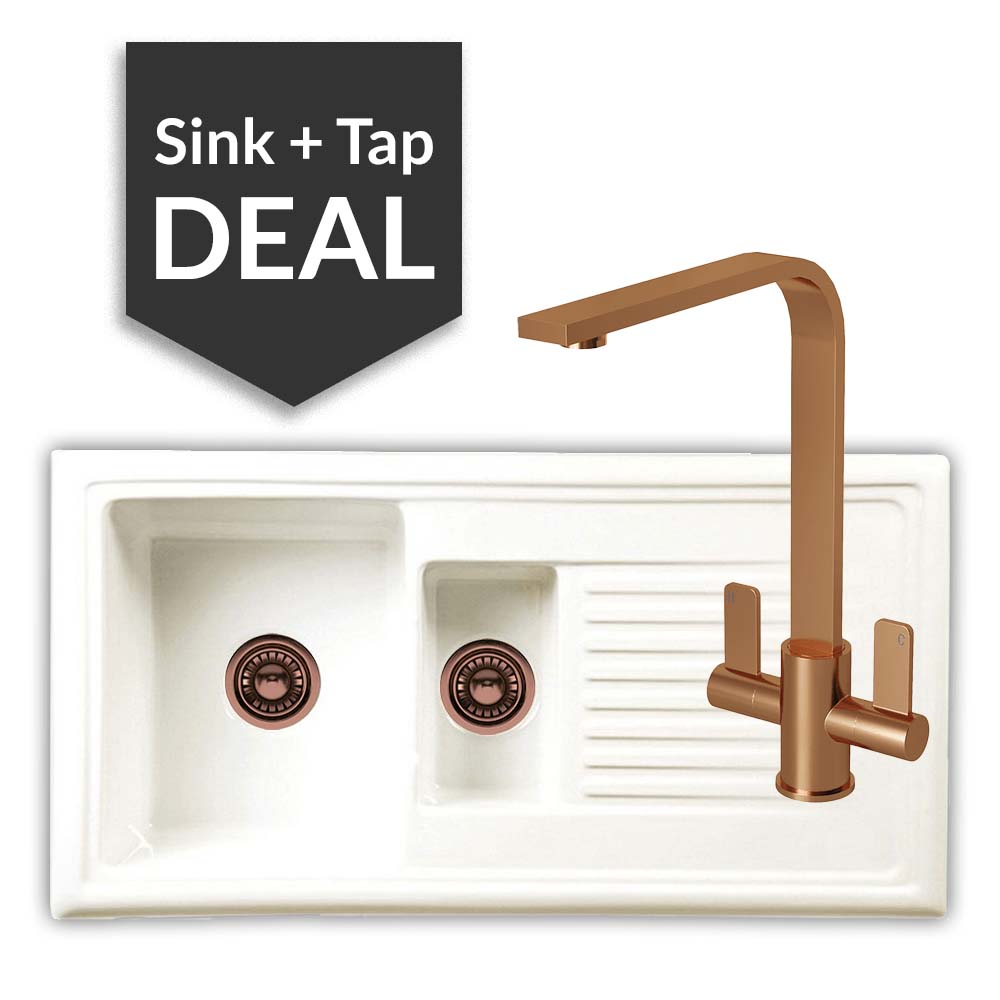 Ceramic 1.5 Bowl Sink & Mesa Copper Tap Pack