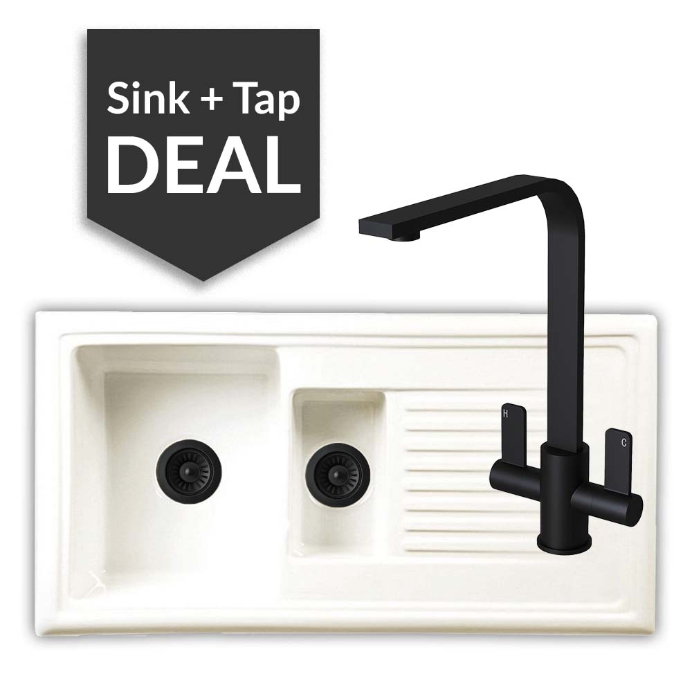 Ceramic 1.5 Bowl Sink & Mesa Matte Black Tap Pack