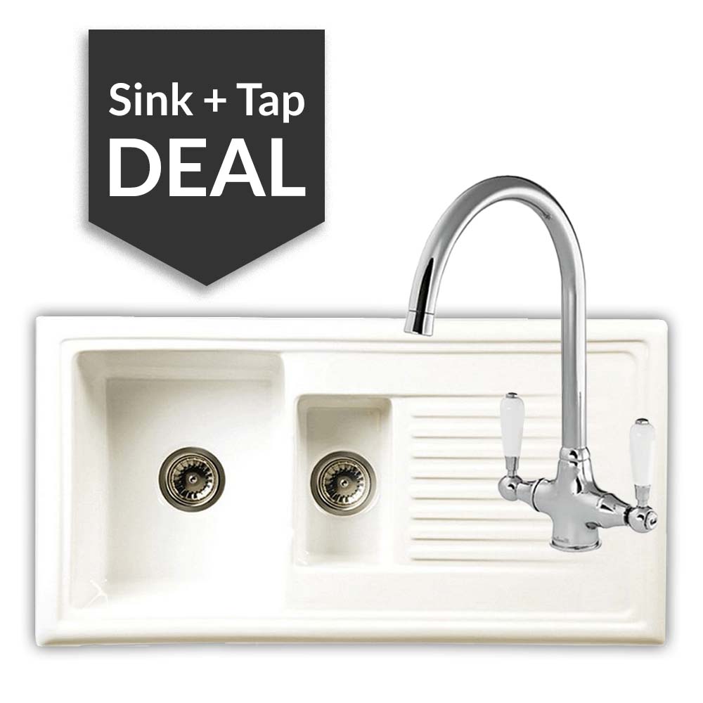 Ceramic 1.5 Bowl Sink & Belmore Chrome Tap Pack