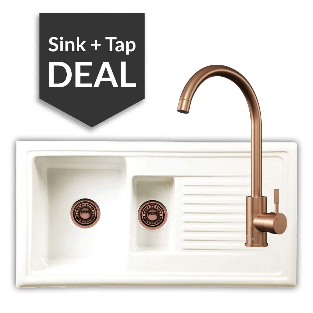 Ceramic 1.5 Bowl Sink & Varone Copper Tap Pack