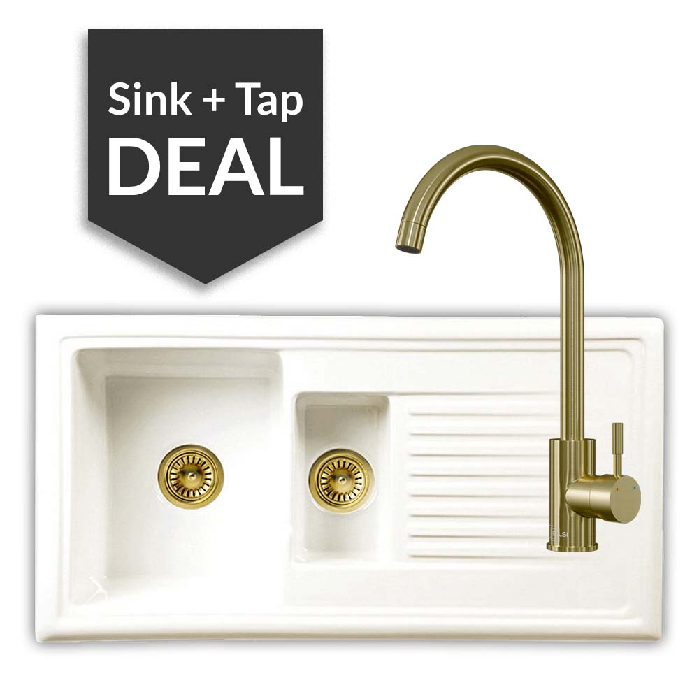 Ceramic 1.5 Bowl Sink & Varone Brass Tap Pack