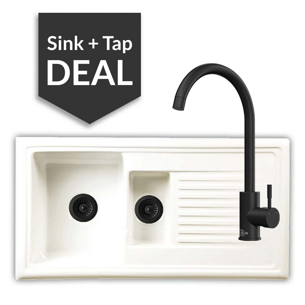 Ceramic 1.5 Bowl Sink & Varone Matte Black Tap Pack