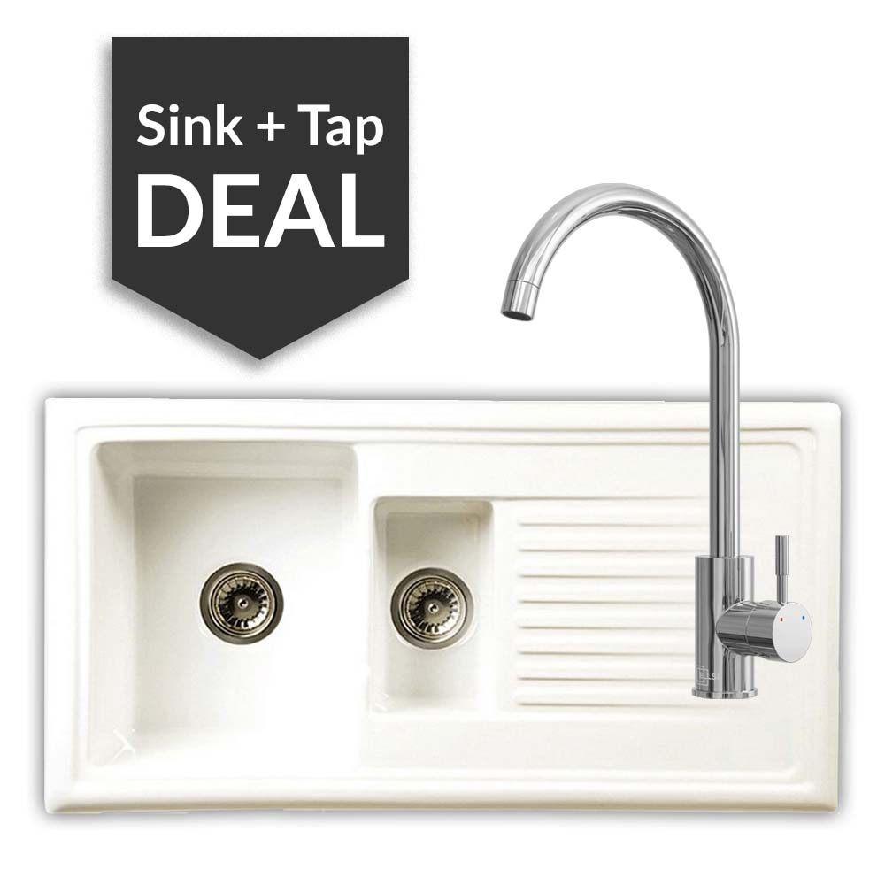 Ceramic 1.5 Bowl Sink & Varone Chrome Tap Pack