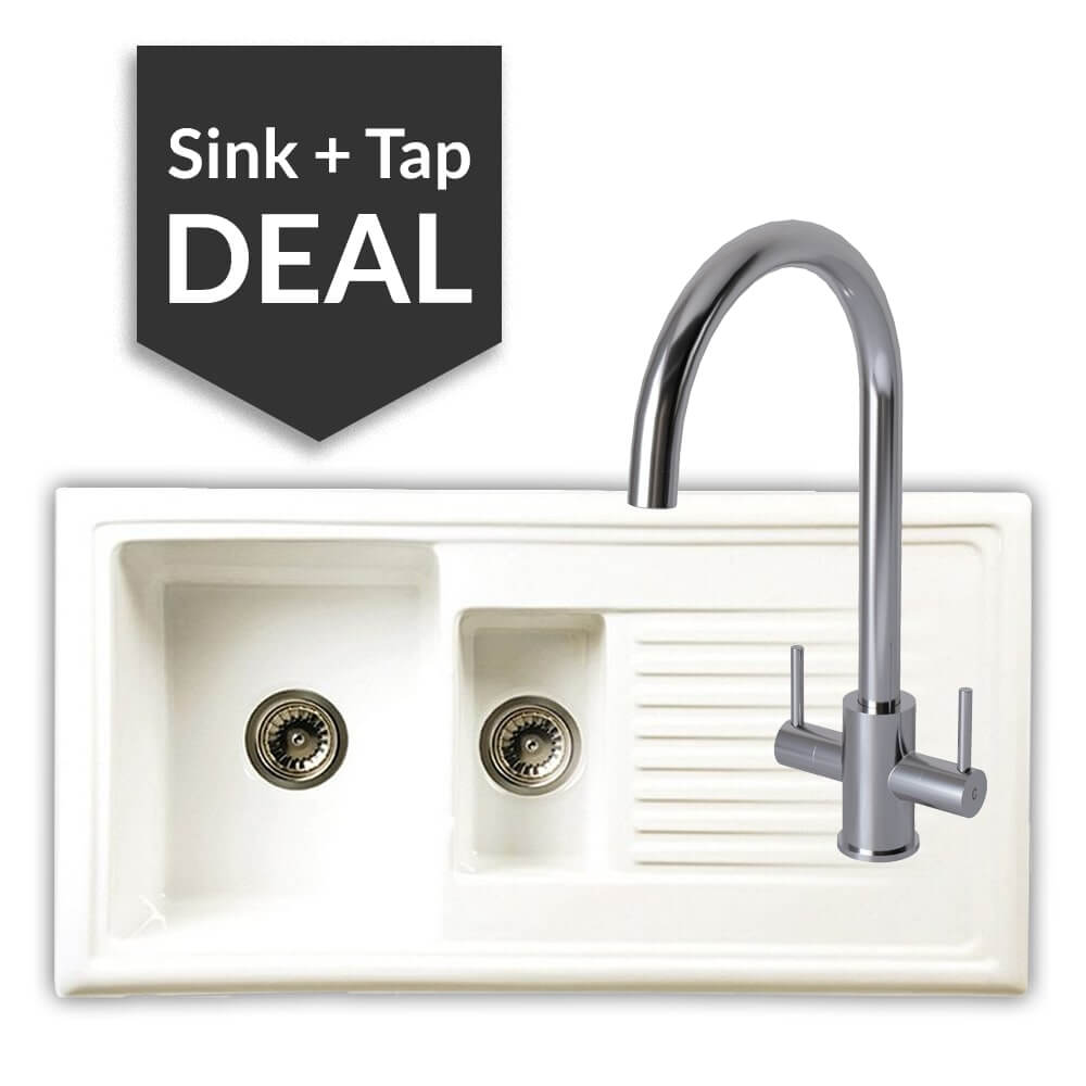 Ceramic 1.5 Bowl Sink & Apsley Chrome Tap Pack