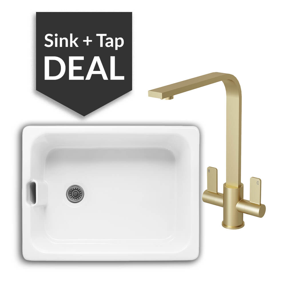 600mm Single Belfast Sink & Mesa Brass Tap Pack