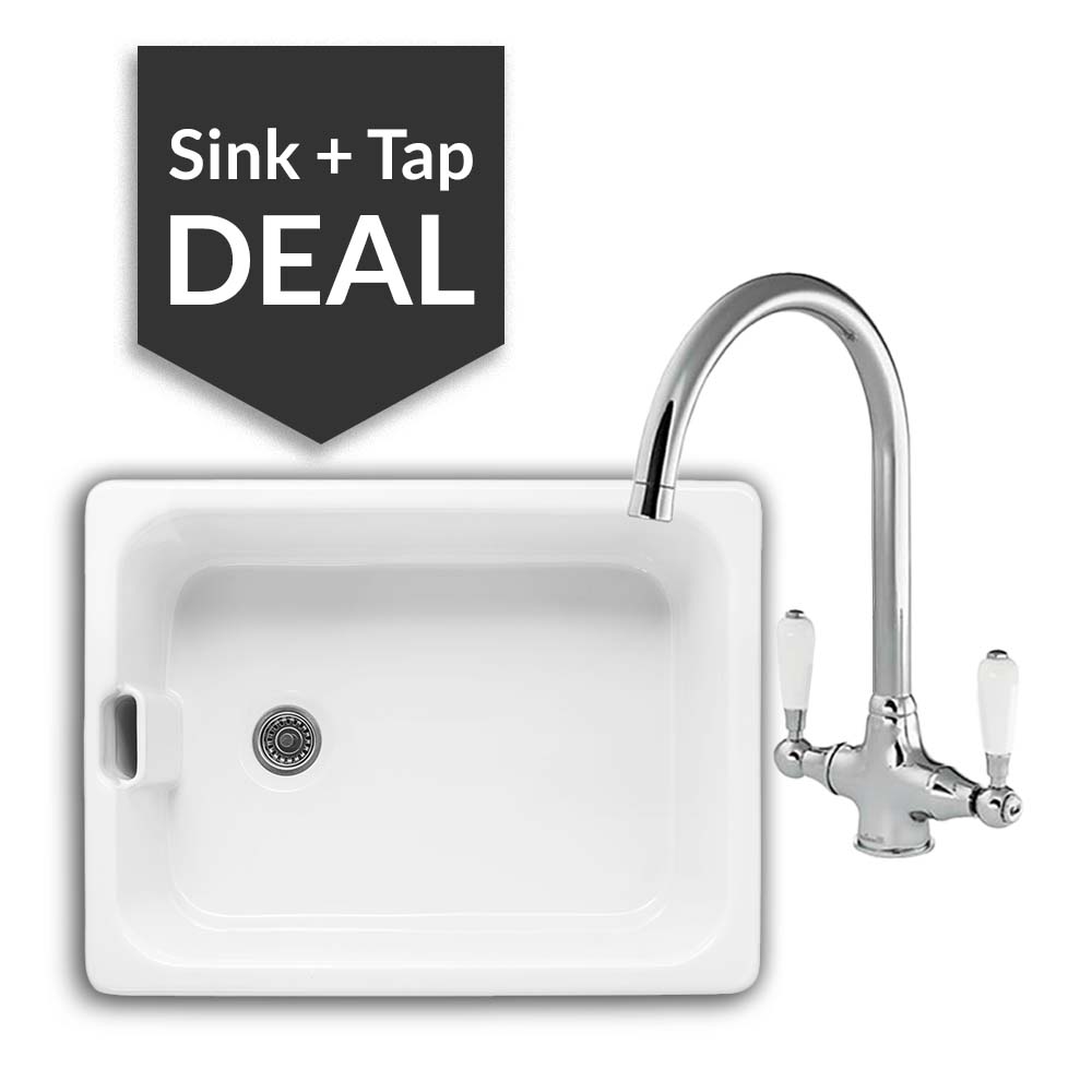 600mm Single Belfast Sink & Belmore Chrome Tap Pack