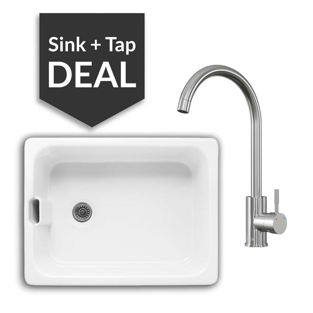 600mm Single Belfast Sink & Varone Brushed Steel Tap Pack