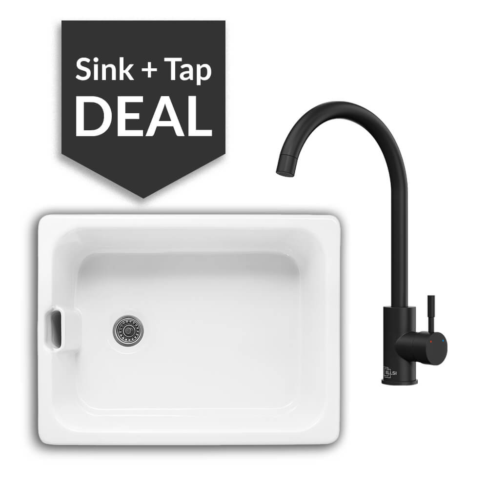 600mm Single Belfast Sink & Varone Matte Black Tap Pack