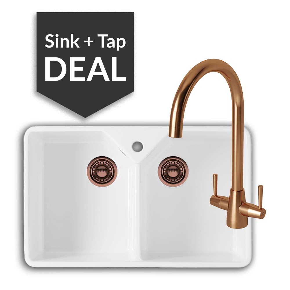 800mm Double Belfast Sink & Cascade Copper Tap Pack