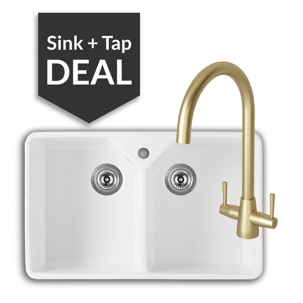 800mm Double Belfast Sink & Cascade Brass Tap Pack