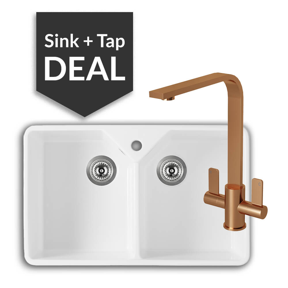 800mm Double Belfast Sink & Mesa Copper Tap Pack