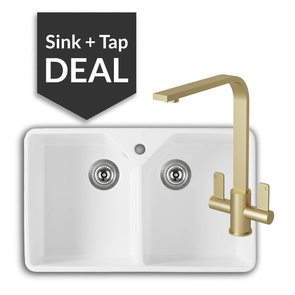 800mm Double Belfast Sink & Mesa Brass Tap Pack