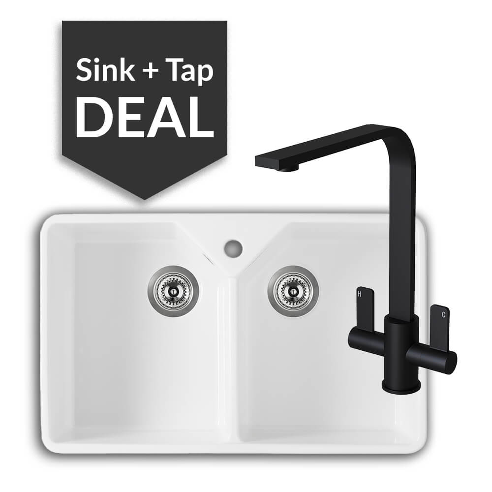 800mm Double Belfast Sink & Mesa Matte Black Tap Pack