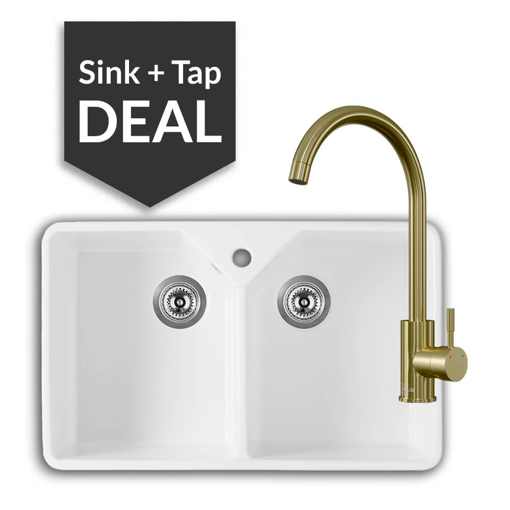 800mm Double Belfast Sink & Varone Brass Tap Pack