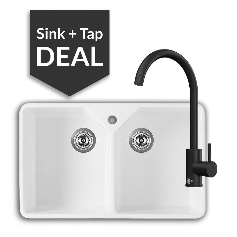 800mm Double Belfast Sink & Varone Matte Black Tap Pack