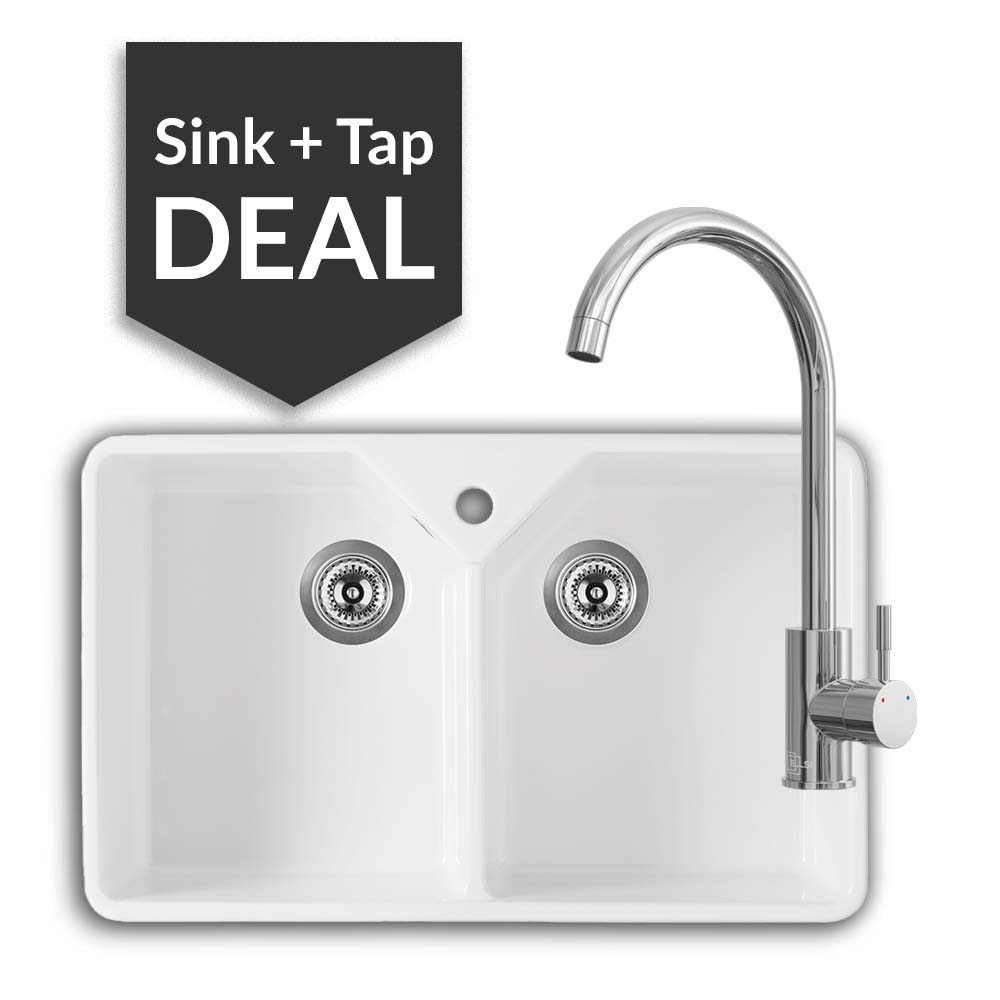 800mm Double Belfast Sink & Varone Chrome Tap Pack