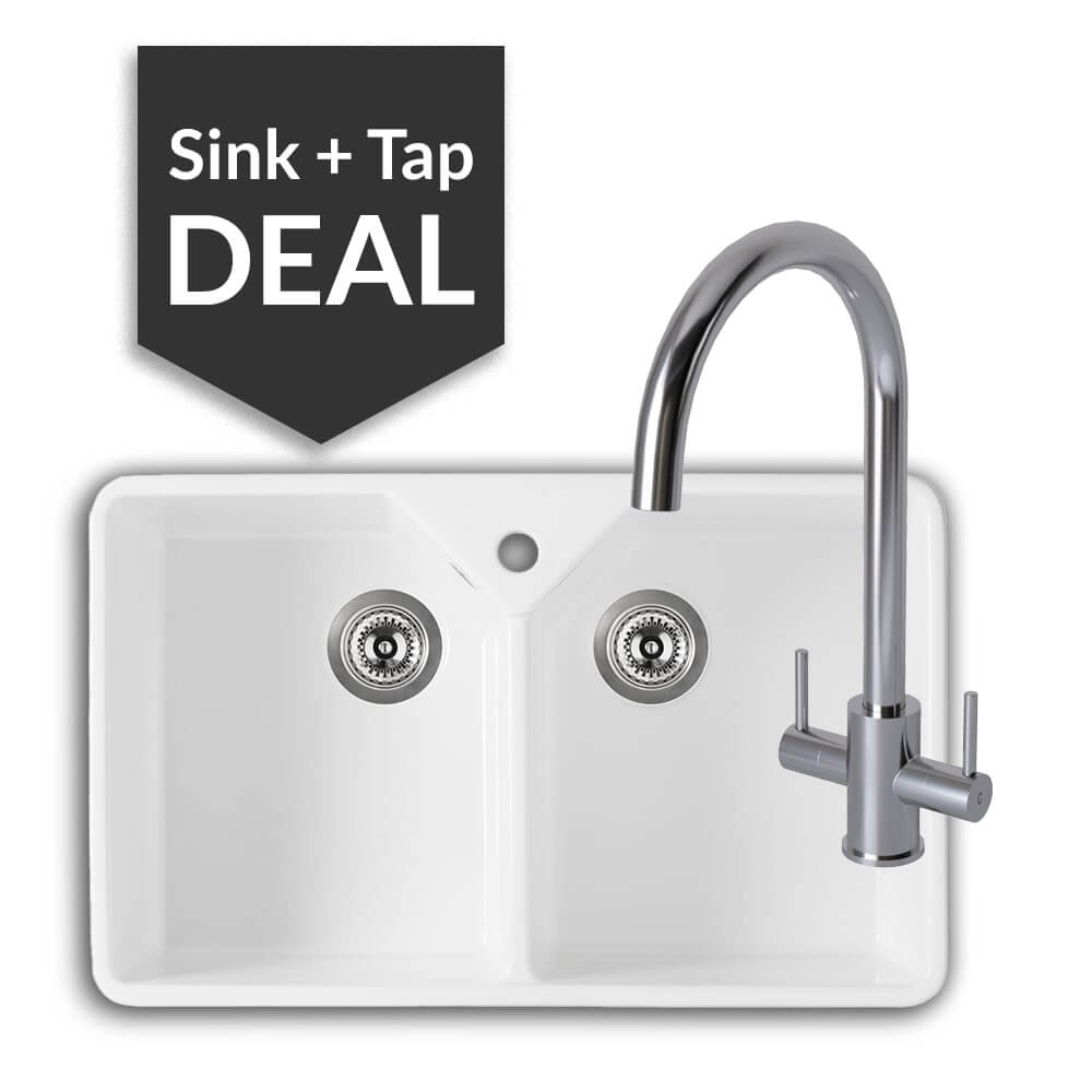 800mm Double Belfast Sink & Apsley Chrome Tap Pack