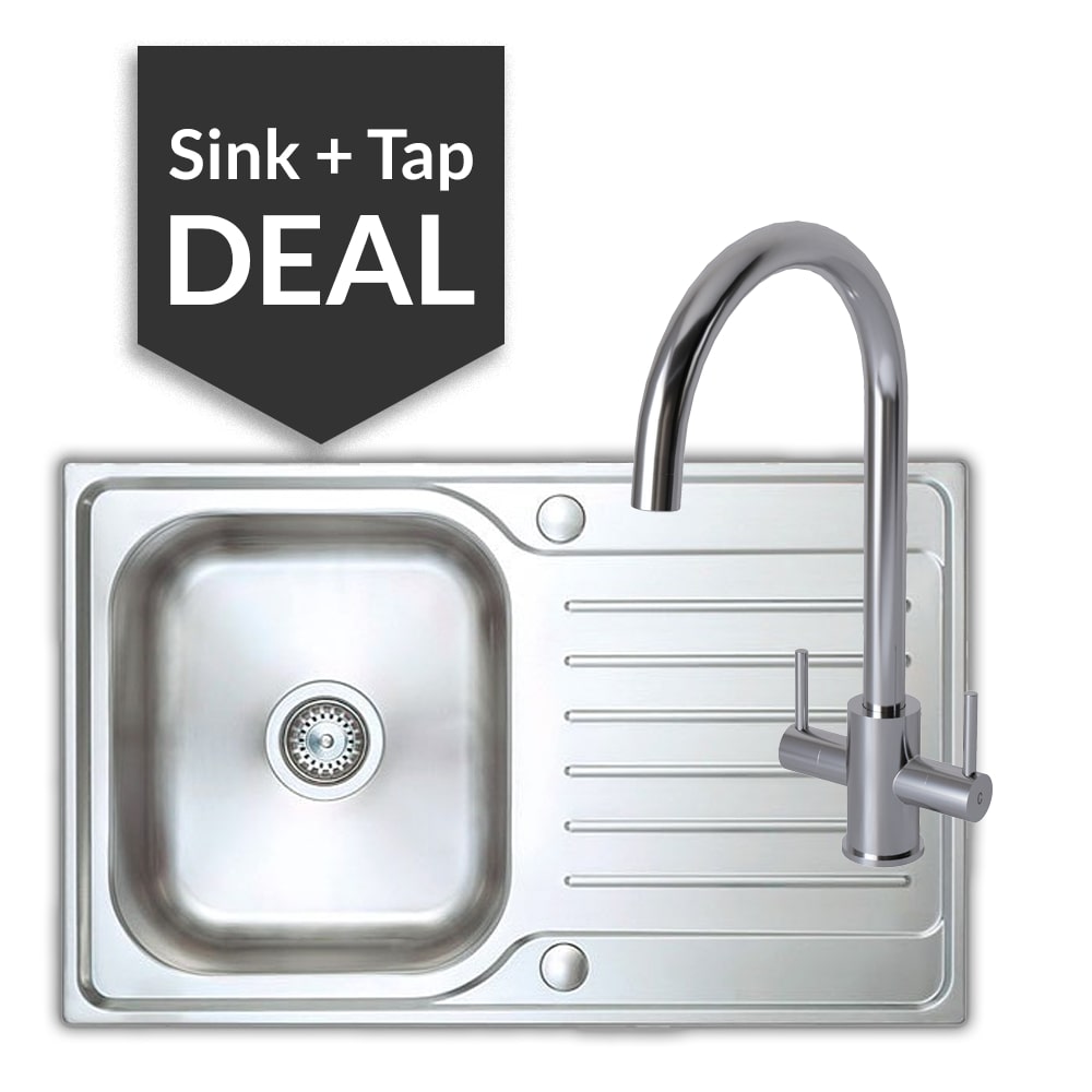 Premium Stainless Steel Small Single Bowl Sink & Apsley Chrome Tap Pack