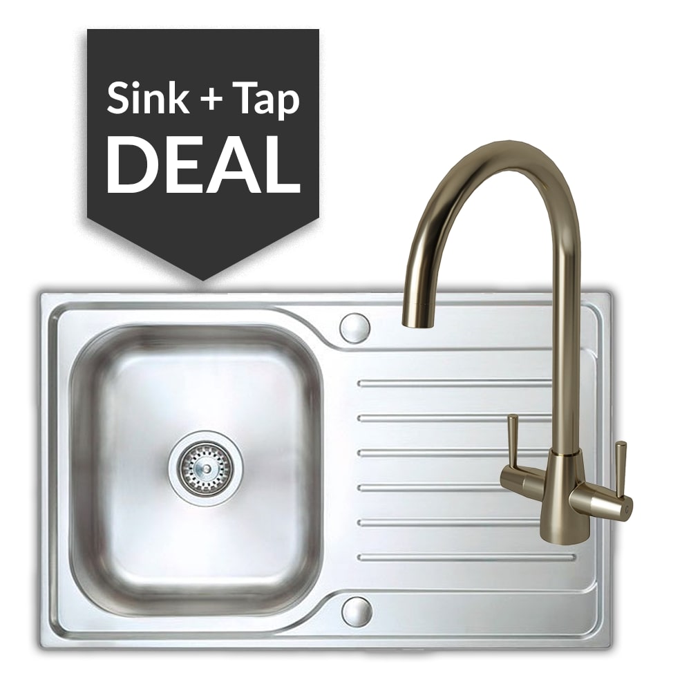 Premium Stainless Steel Small Single Bowl Sink & Cascade Brushed Steel Tap Pack