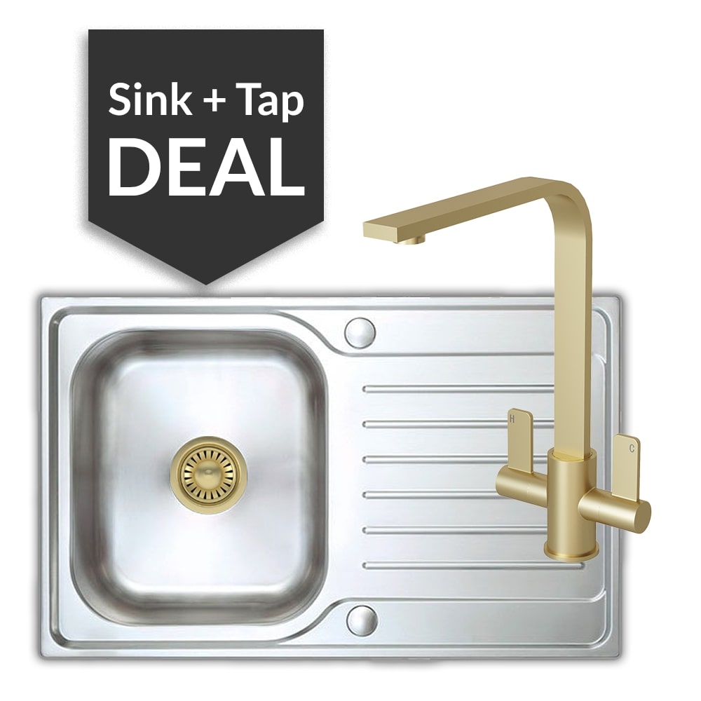 Premium Stainless Steel Small Single Bowl Sink & Mesa Brass Tap Pack
