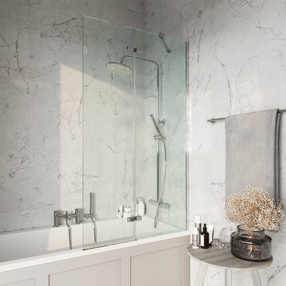 Chrome Square 900mm Pivot Bath Screen Including Fixing Panel 