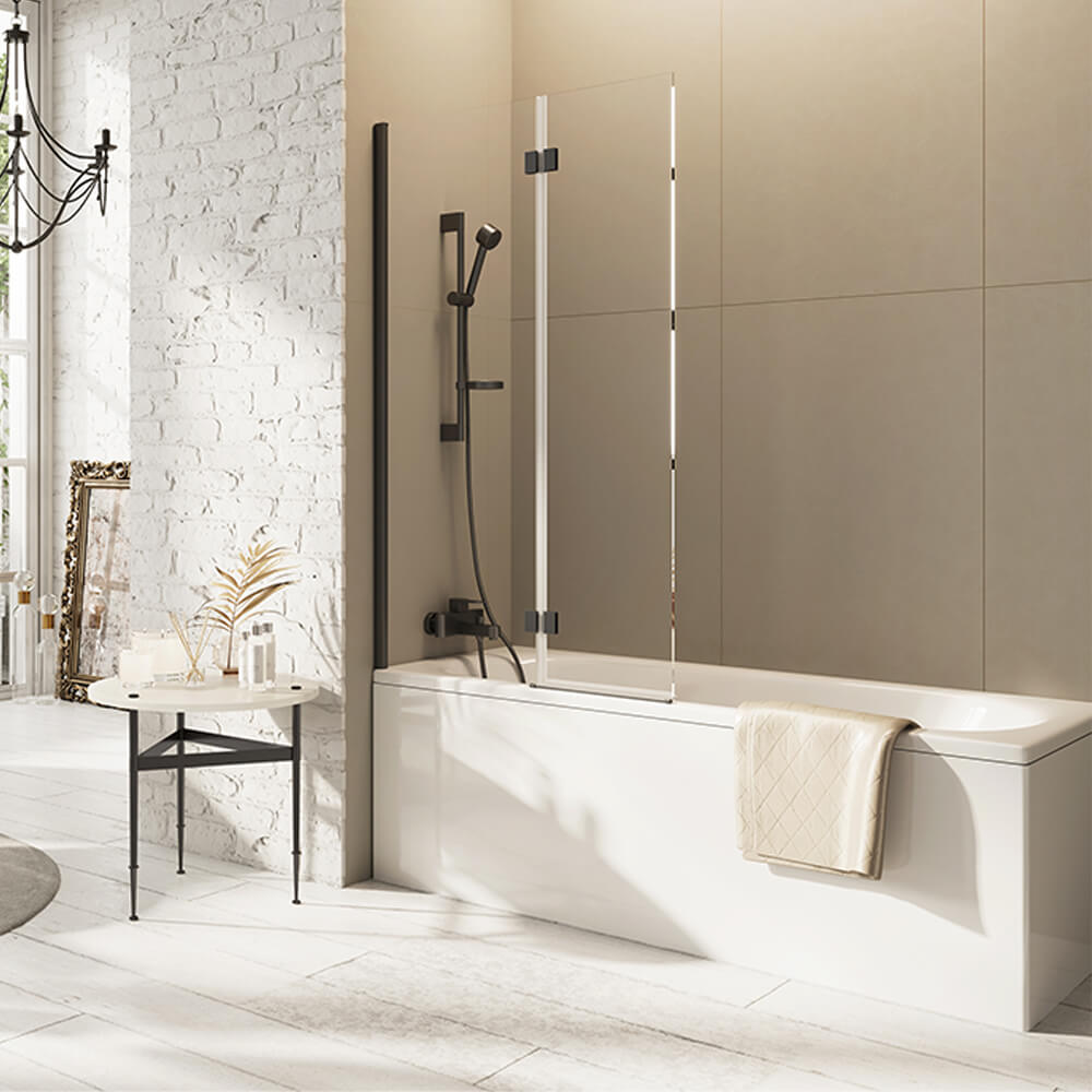 Inward opening Bath Screen - Gun Metal 