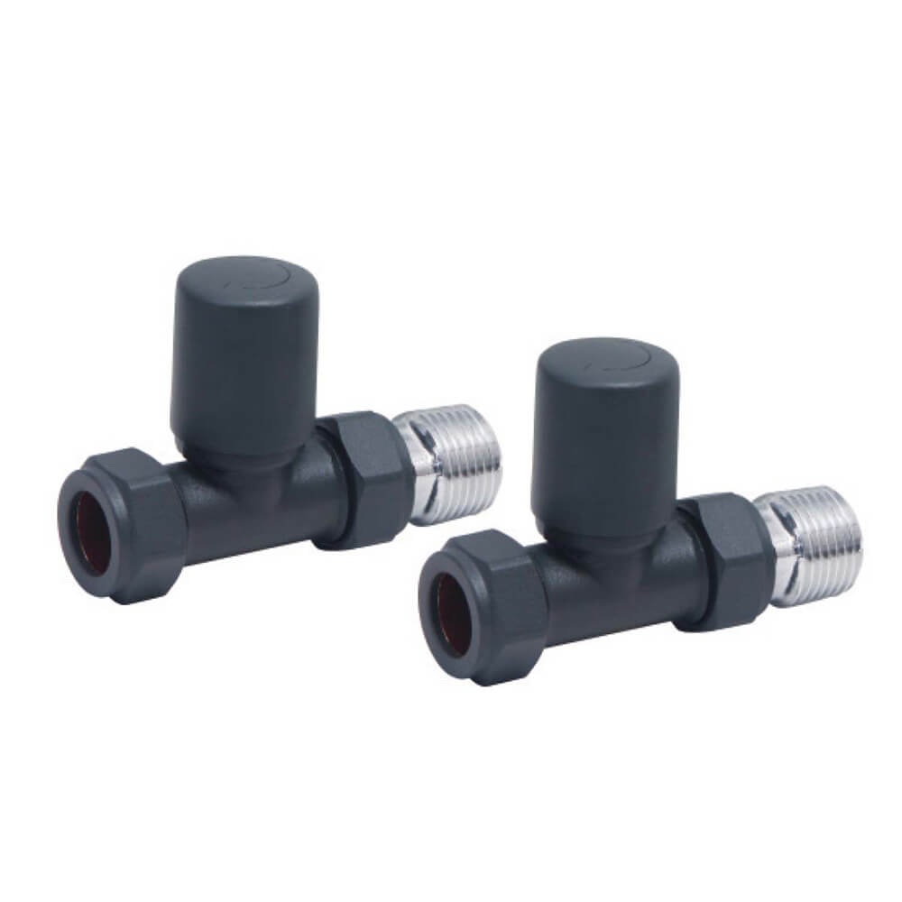 Carbon Anthracite Radiator Valves Straight (Pair)
