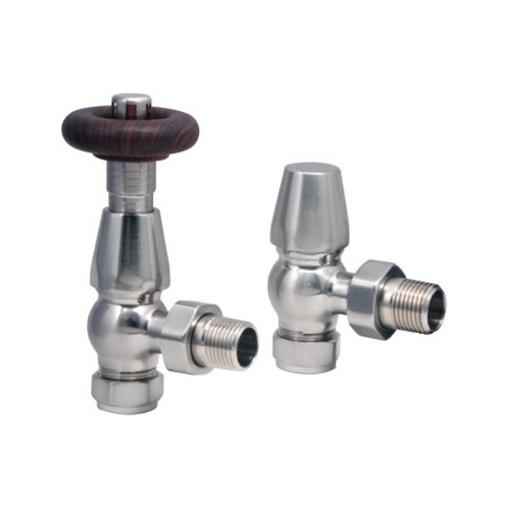 Satin Nickel Radiator TRV Valves Angled (Pair)